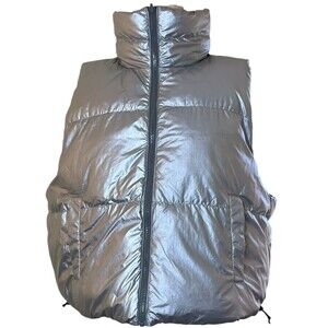 All in Motion Women's XL Black & Silver Reversible Snow Sport Short Puffer Vest